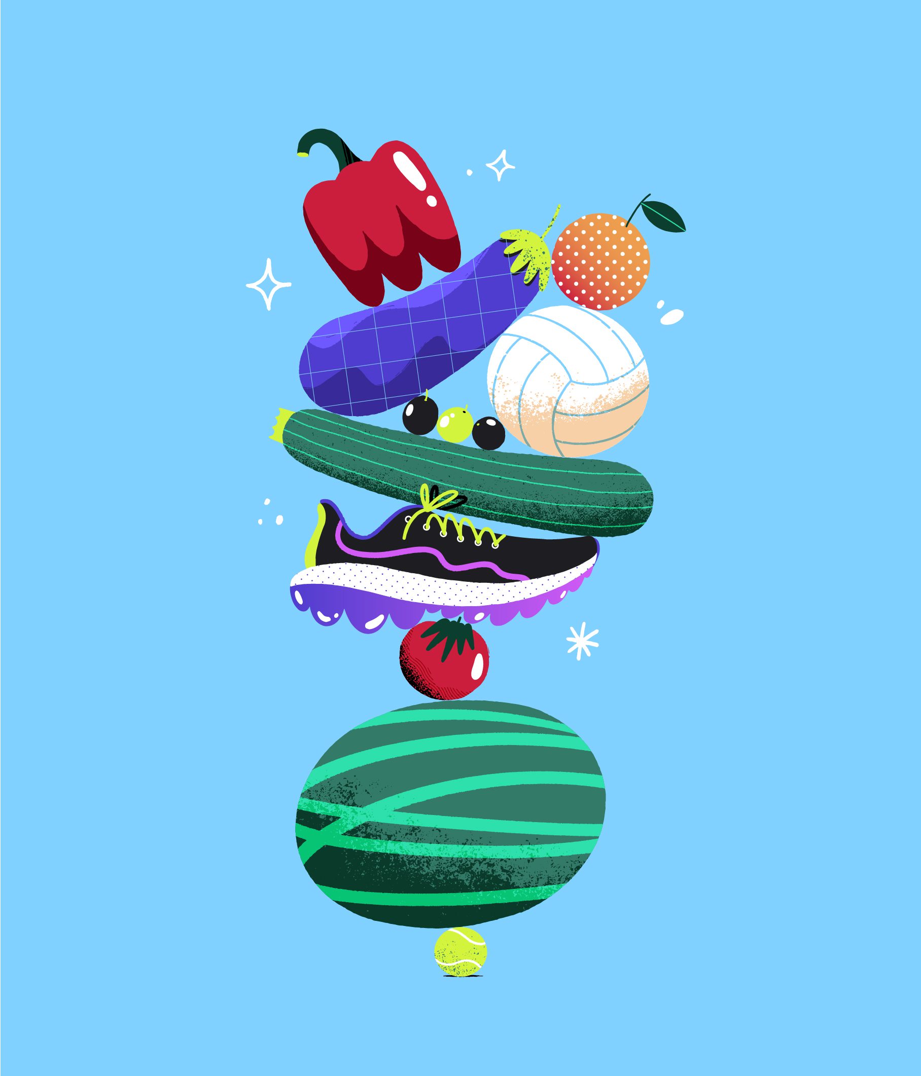 food sport illustration vegetables fruits